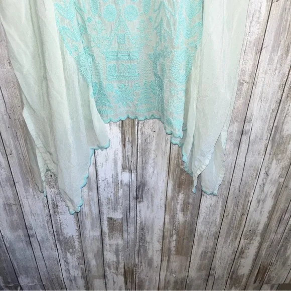 Johnny Was Folk Teal Embroidered Top - Picture 4 of 7
